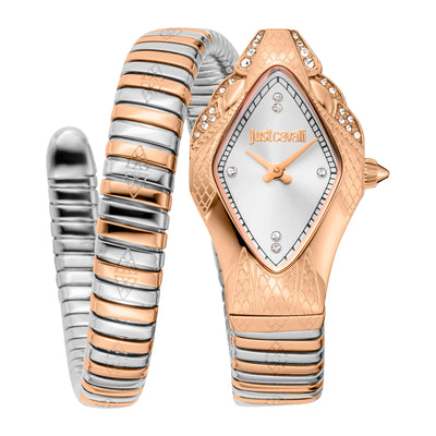 Just Cavalli Signature Snake Woeste Twee Kleuren RG Zilver