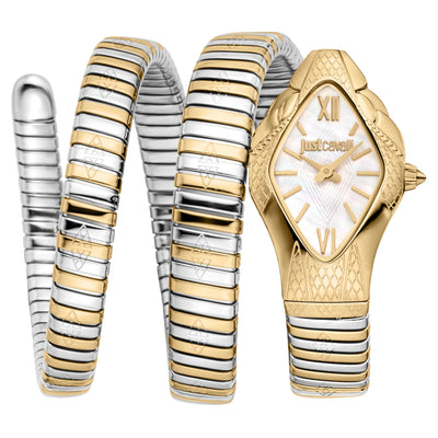 Just Cavalli Signature Snake Cristallo Tweekleurig Geelgoud Zilver Moeder van Parel