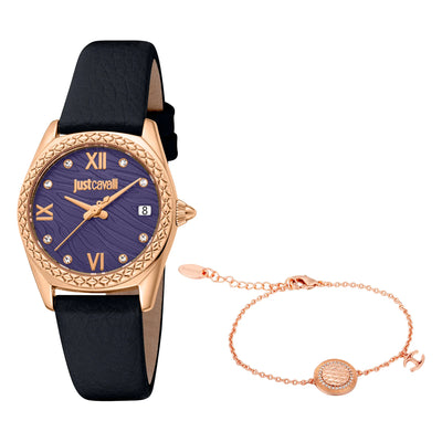 Just Cavalli SET Onverzettelijke Animalier Leer Zwart Violet