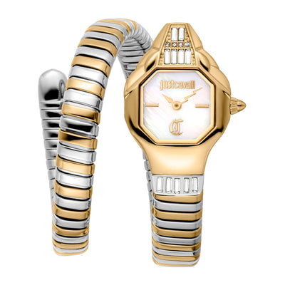 Just Cavalli Signature Snake Glanzende Slang Twee Kleuren Geelgoud Parelmoer