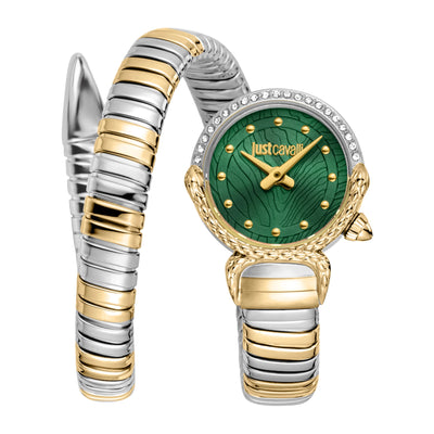 Just Cavalli Signature Snake Radiosa Twee Kleuren Geelgoud Zilver Groen