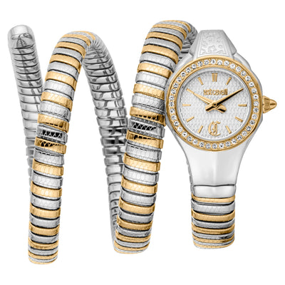 Just Cavalli Signature Snake Vita Twee Kleuren Geelgoud Zilver