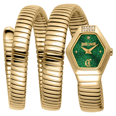 Just Cavalli Signature Snake Romina Geelgoud Groen