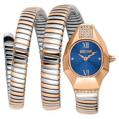 Just Cavalli Signature Snake Lunara Zilver Roségoud Blauw